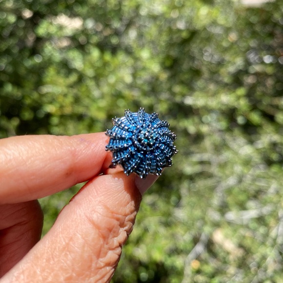 Blue Diamond Sunburst Ring - Picture 5 of 9